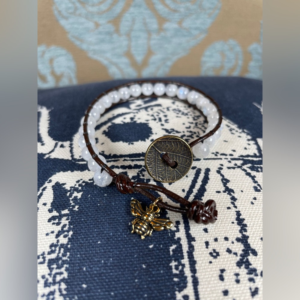 Stackable Rainbow Moonstone Bead Bracelet - image 1